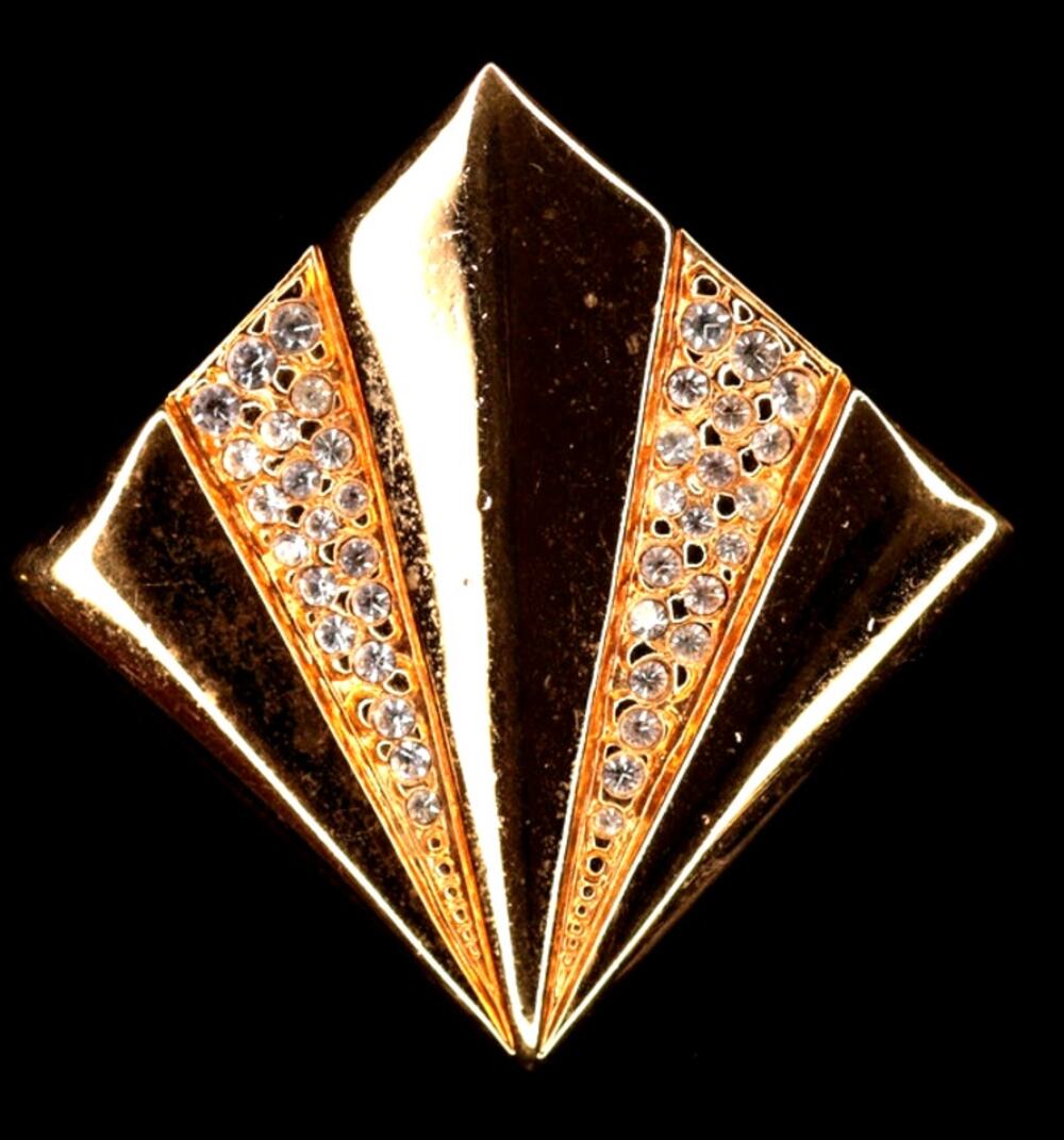 Vintage SWAROVSKI Signed Crystal Rhinestone Geometric Brooch Pin Origami Fold